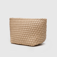 Load image into Gallery viewer, A beige woven makeup bag good for travel