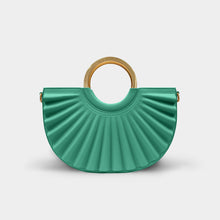 Load image into Gallery viewer, Satchel  in green with pleats in vegan leather