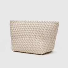Load image into Gallery viewer, A beige woven makeup bag made of woven leather material.
