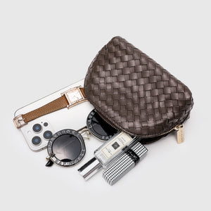 Woven Small Make Up Bag Taupe / Tech Bag / Travel Cosmetic Bag