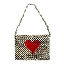 Load image into Gallery viewer, Fire Beaded Cross Body in silver with red heart